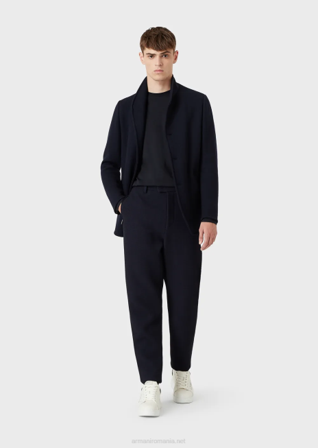 bărbați R802G1749 Pulover din jerse supima elastic cu plasture cu micro logo Armani albastru marin