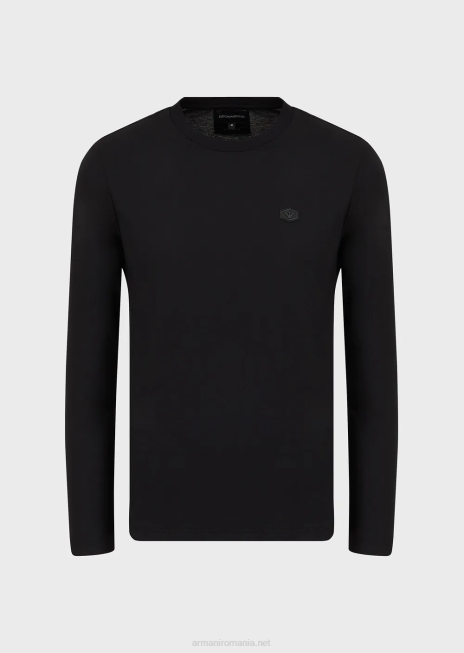 bărbați R802G1750 Pulover din jerse supima elastic cu plasture cu micro logo Armani negru