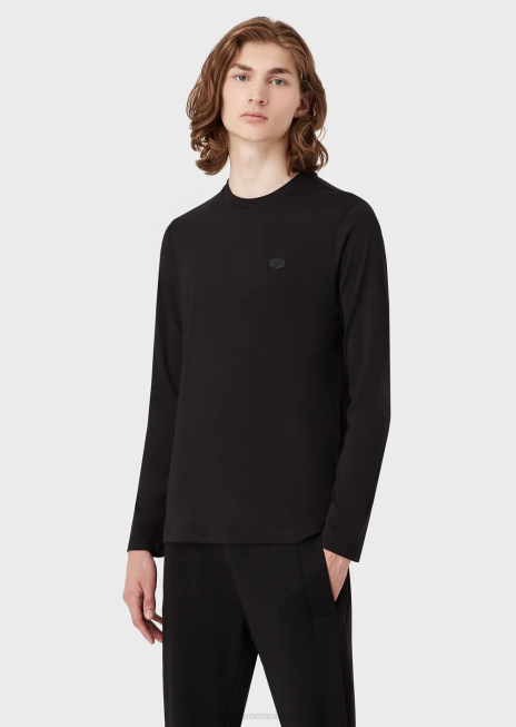 bărbați R802G1750 Pulover din jerse supima elastic cu plasture cu micro logo Armani negru