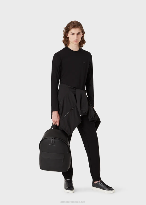 bărbați R802G1750 Pulover din jerse supima elastic cu plasture cu micro logo Armani negru