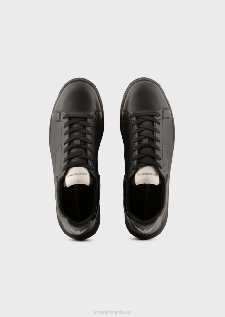 bărbați R802G1861 adidasi din piele moale cu spate lucios Armani negru