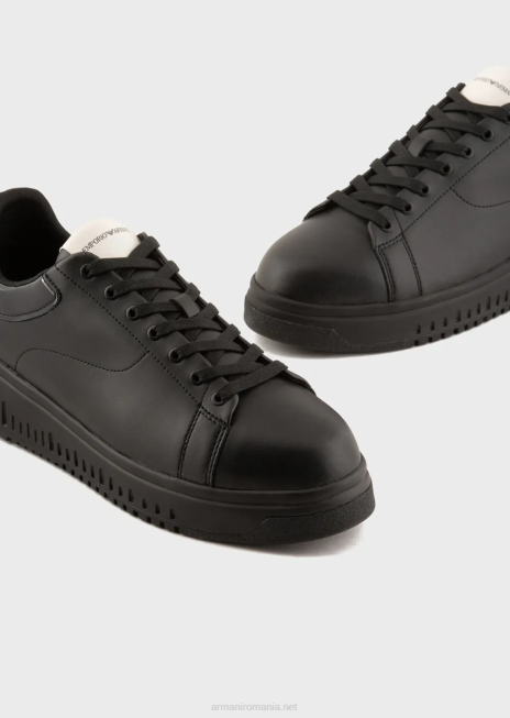 bărbați R802G1861 adidasi din piele moale cu spate lucios Armani negru