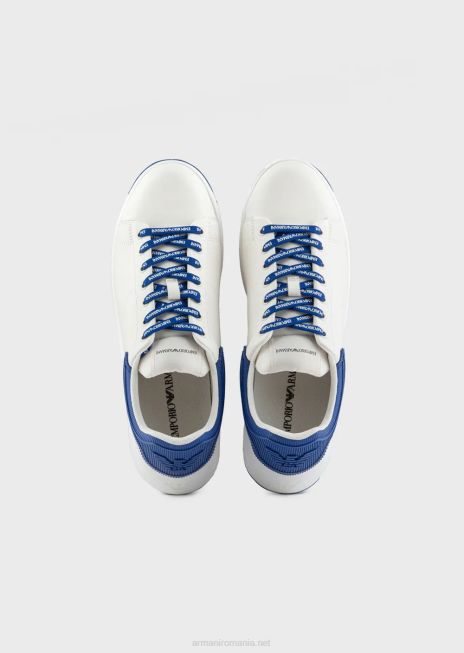 bărbați R802G1863 adidași din piele moale Armani bianco stampa