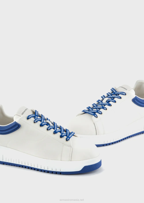 bărbați R802G1863 adidași din piele moale Armani bianco stampa