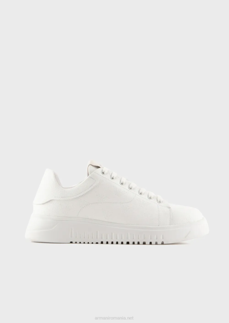 bărbați R802G1865 adidași din piele cu vultur peste tot cu cusătură de mușchi Armani alb