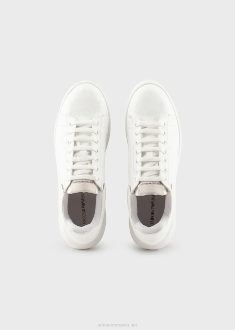 bărbați R802G1865 adidași din piele cu vultur peste tot cu cusătură de mușchi Armani alb