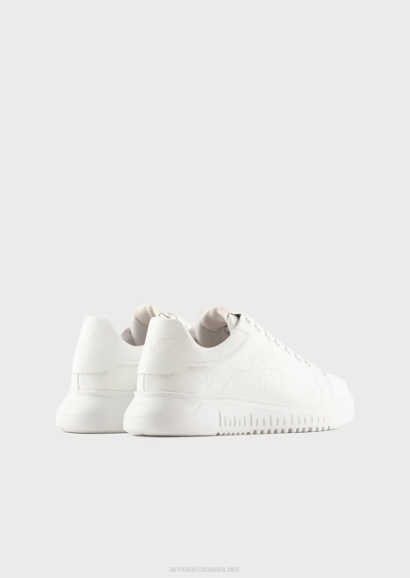 bărbați R802G1865 adidași din piele cu vultur peste tot cu cusătură de mușchi Armani alb