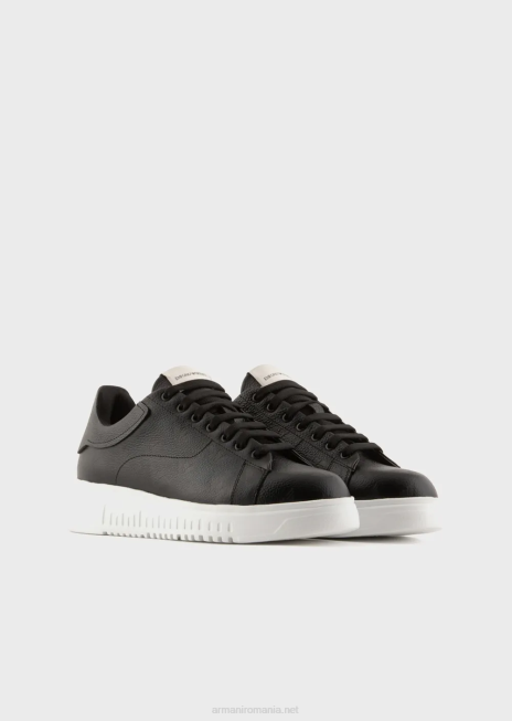 bărbați R802G1866 adidași din piele cu vultur peste tot cu cusătură de mușchi Armani negru