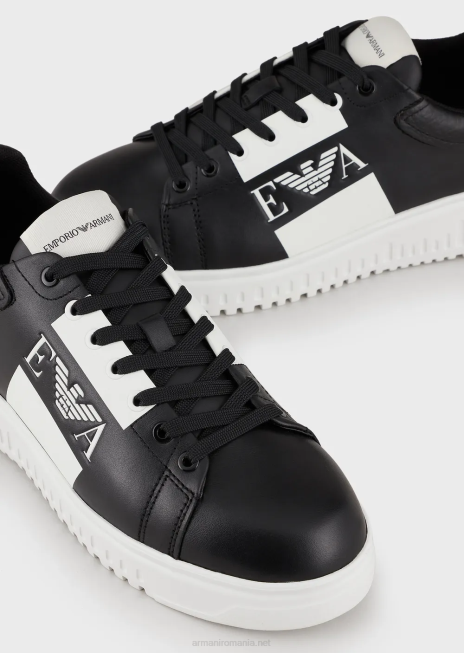 bărbați R802G1869 adidasi din piele cu logo lateral Armani