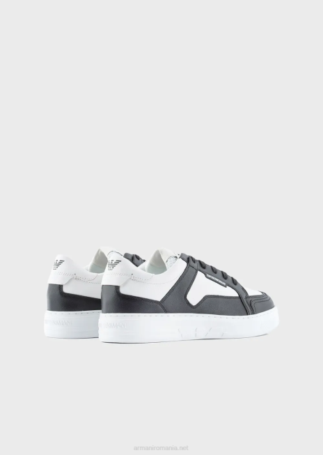 bărbați R802G1874 adidasi din piele ciocanita Armani bianco e nero