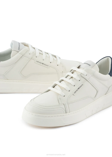 bărbați R802G1876 adidasi din piele ciocanita Armani alb ca laptele