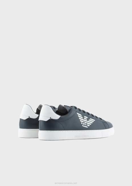 bărbați R802G1879 adidași din piele strălucitoare cu logo-ul vultur supradimensionat Armani alb