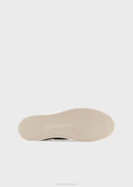 bărbați R802G1880 adidași din piele cu bandă elastică cu logo Armani bianco e nero