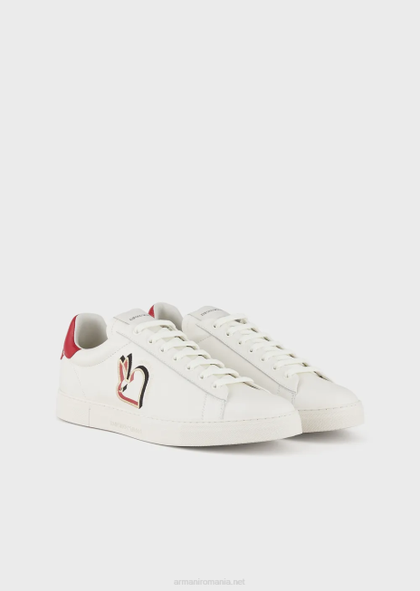 bărbați R802G1881 adidași din piele brodată iepure Armani alb