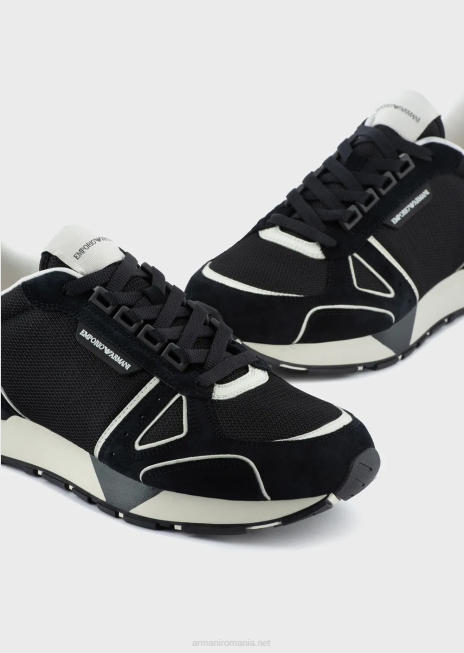 bărbați R802G1882 adidași din piele și plasă Armani negru