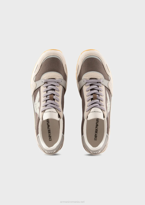 bărbați R802G1883 adidasi din plasă cu detalii din piele intoarsa si plasture vultur Armani bej