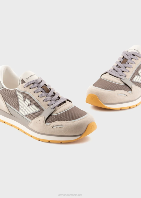 bărbați R802G1883 adidasi din plasă cu detalii din piele intoarsa si plasture vultur Armani bej