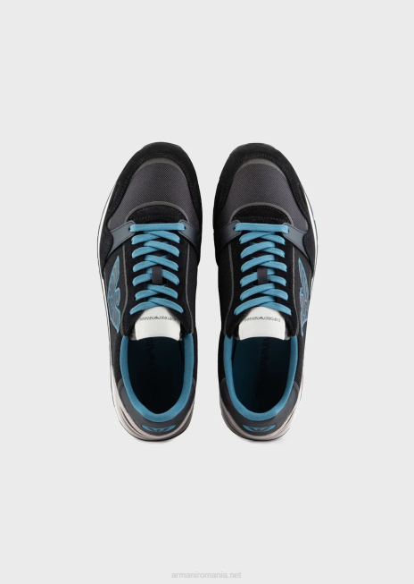 bărbați R802G1884 adidasi din plasă cu detalii din piele intoarsa si plasture vultur Armani albastru marin
