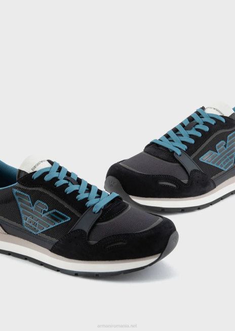 bărbați R802G1884 adidasi din plasă cu detalii din piele intoarsa si plasture vultur Armani albastru marin