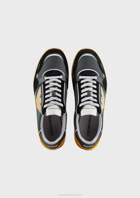 bărbați R802G1887 adidasi din plasă cu detalii din piele intoarsa si plasture vultur Armani gri închis