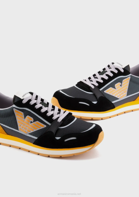 bărbați R802G1887 adidasi din plasă cu detalii din piele intoarsa si plasture vultur Armani gri închis