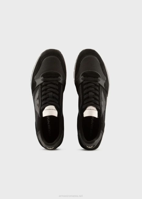 bărbați R802G1889 adidasi din plasă cu detalii din piele intoarsa si plasture vultur Armani negru