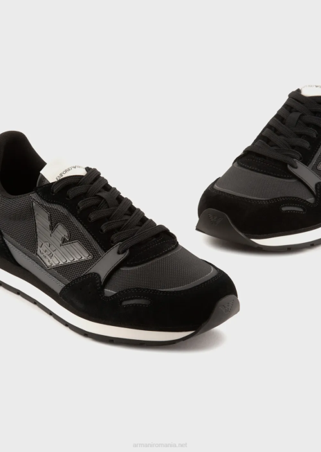bărbați R802G1889 adidasi din plasă cu detalii din piele intoarsa si plasture vultur Armani negru