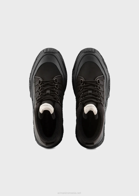 bărbați R802G1894 adidași din piele și nailon reciclat cu talpă multistratificată Armani negru