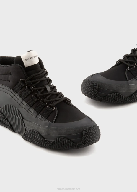 bărbați R802G1894 adidași din piele și nailon reciclat cu talpă multistratificată Armani negru