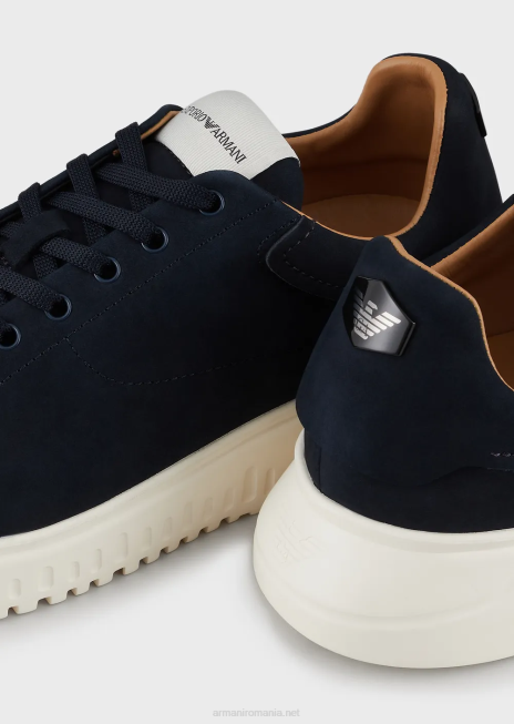 bărbați R802G1900 adidasi din nubuc cu talpa supradimensionata Armani albastru marin