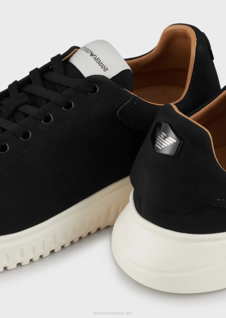 bărbați R802G1902 adidasi din nubuc cu talpa supradimensionata Armani negru