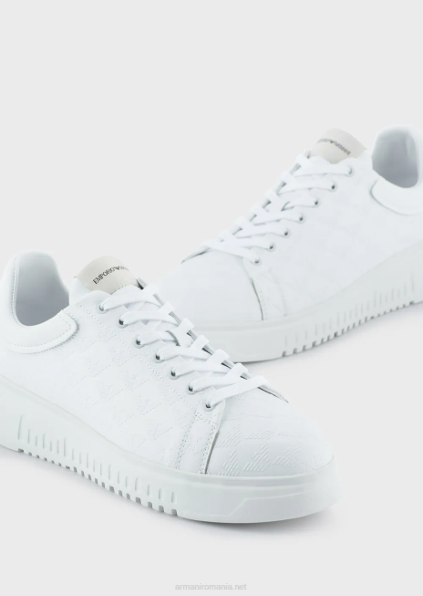 bărbați R802G1905 adidași din piele cu logo vultur peste tot Armani alb