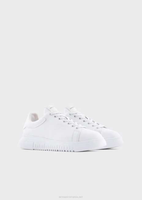 bărbați R802G1907 adidași din piele prăbușită Armani alb