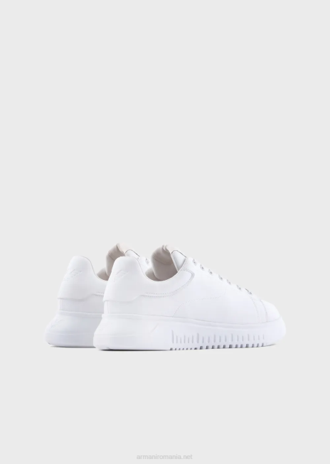 bărbați R802G1907 adidași din piele prăbușită Armani alb