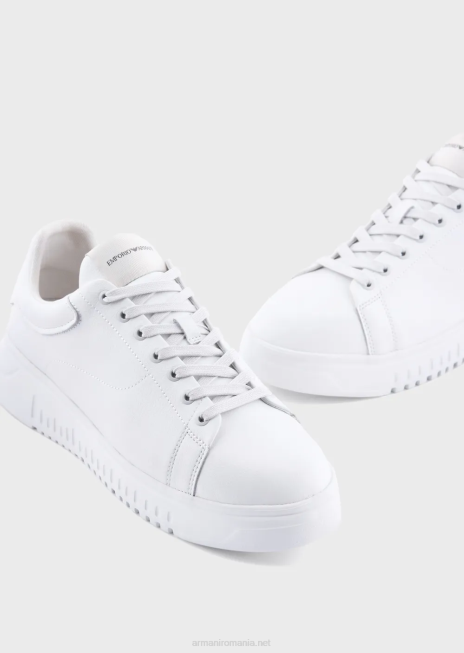 bărbați R802G1907 adidași din piele prăbușită Armani alb