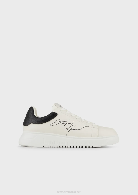 bărbați R802G1908 adidași din piele cu logo-ul semnăturii Armani alb