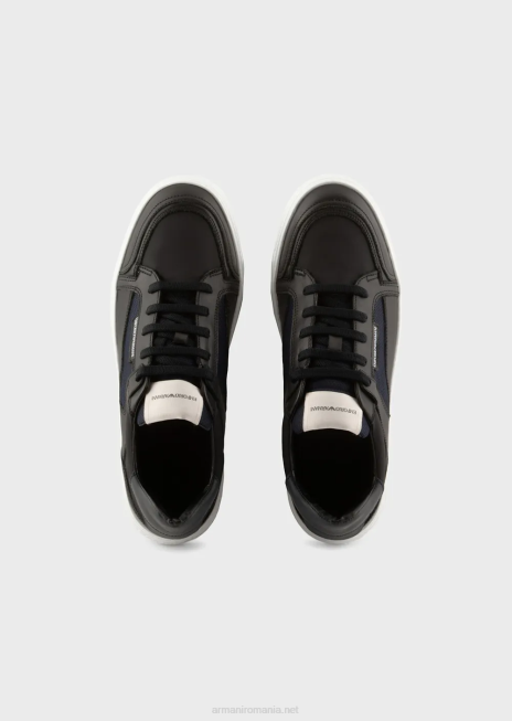 bărbați R802G1912 adidași din nailon și piele Armani negru