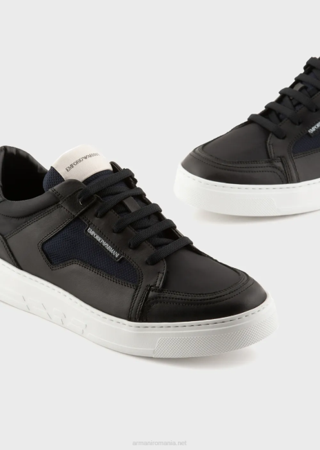 bărbați R802G1912 adidași din nailon și piele Armani negru