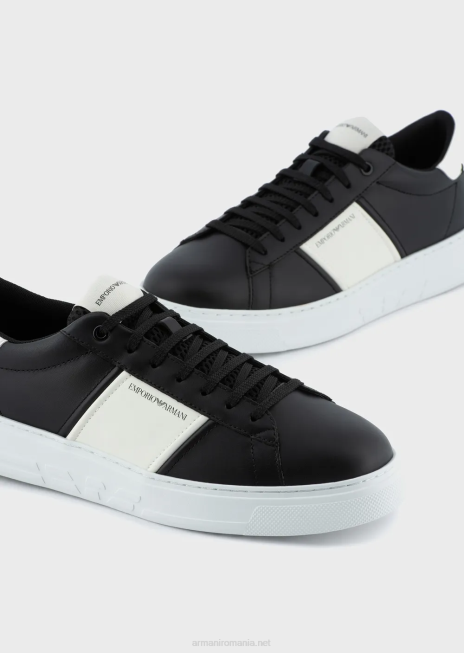 bărbați R802G1918 adidași din piele cu detalii din cauciuc Armani negru adânc