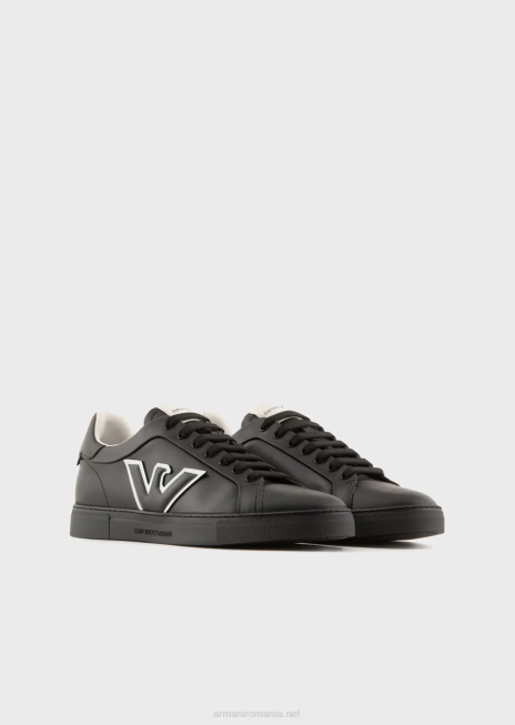 bărbați R802G1919 adidași din piele cu plasture vultur Armani negru