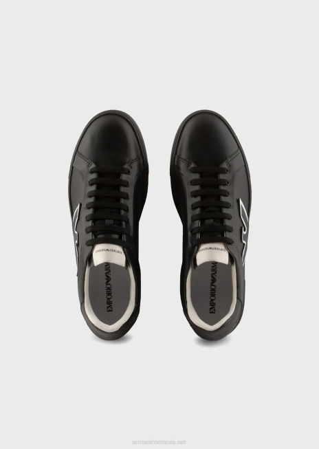 bărbați R802G1919 adidași din piele cu plasture vultur Armani negru