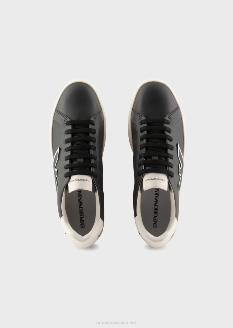 bărbați R802G1920 adidași din piele cu plasture vultur Armani albastru marin