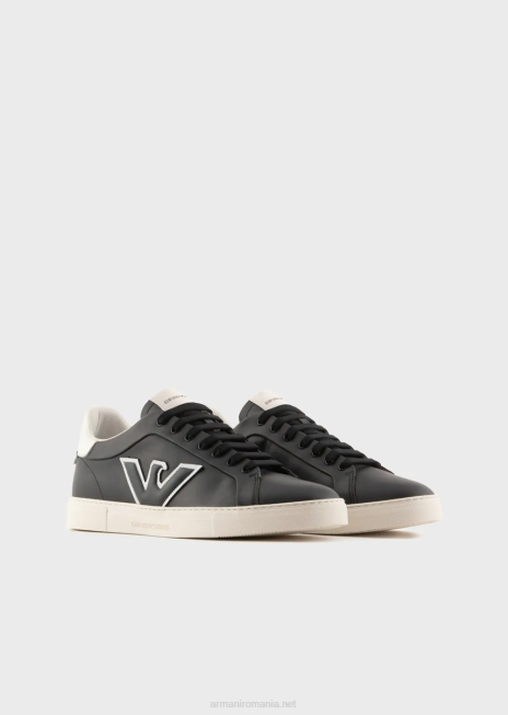 bărbați R802G1920 adidași din piele cu plasture vultur Armani albastru marin