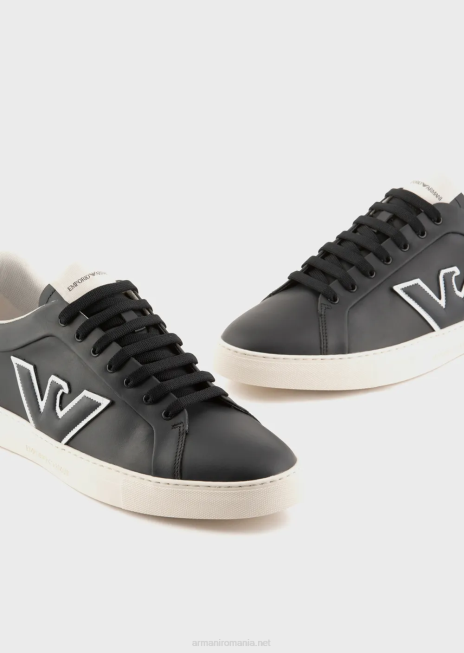 bărbați R802G1920 adidași din piele cu plasture vultur Armani albastru marin