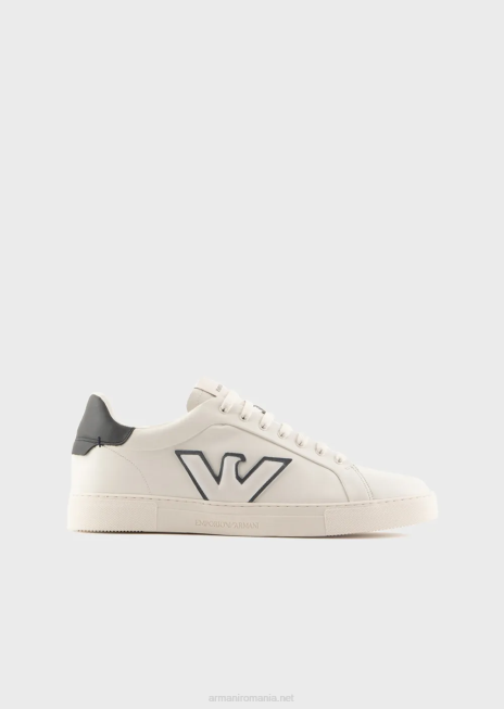 bărbați R802G1921 adidași din piele cu plasture vultur Armani alb