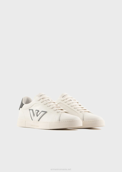 bărbați R802G1921 adidași din piele cu plasture vultur Armani alb