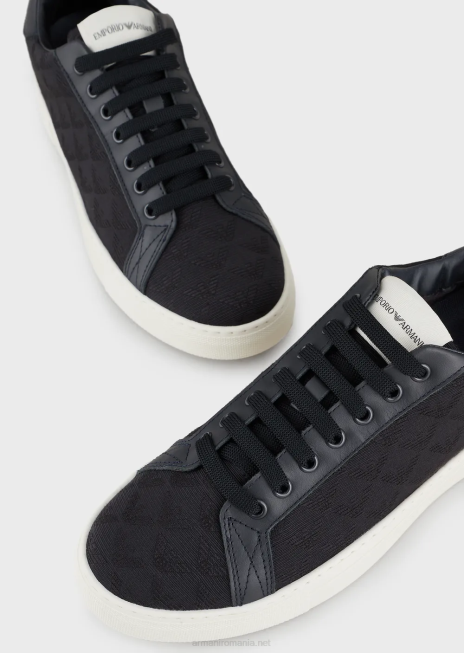 bărbați R802G1923 adidași din nailon cu monogramă jacquard Armani negru