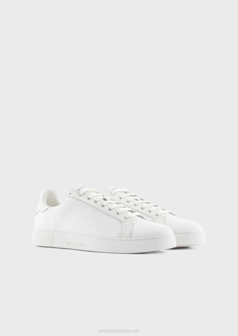 bărbați R802G1924 adidași din nailon cu monogramă jacquard Armani panna