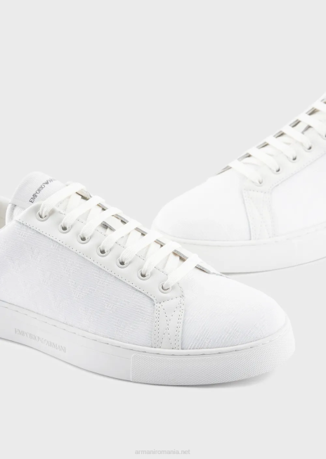 bărbați R802G1924 adidași din nailon cu monogramă jacquard Armani panna