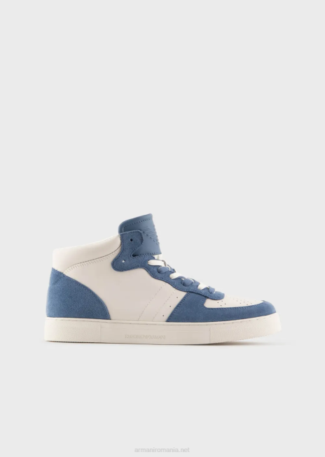 bărbați R802G1927 adidași înalți din piele și piele de căprioară Armani albastru